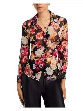 380$ L'agence Dani Mesh Floral Blouse Top Long Sleeves Women's Size L Multi